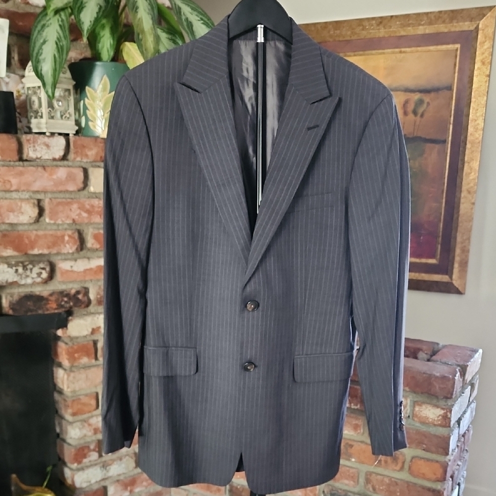 Theory Laine Men’s Pinstripe Blazer 40R Black Wool Blend Sport Coat